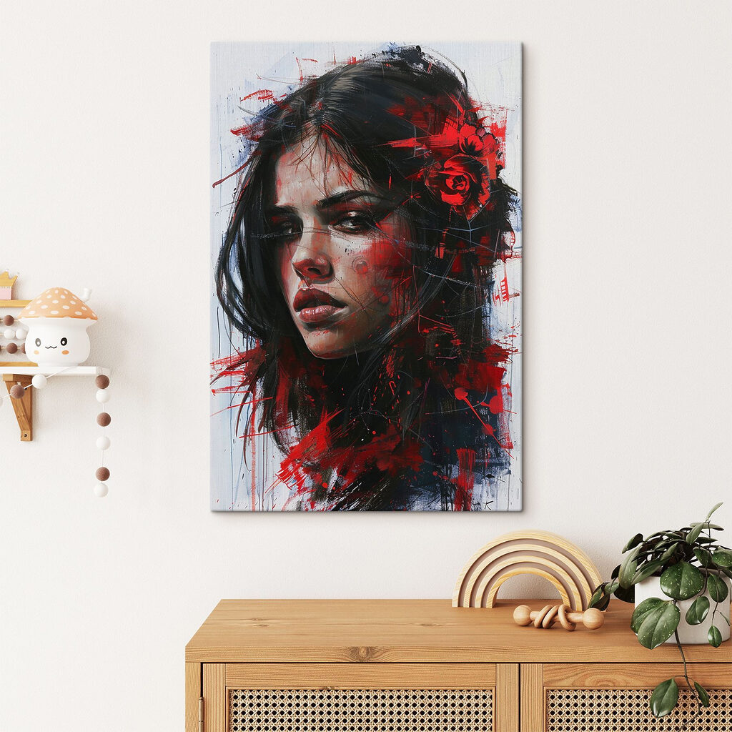Painting of a woman with red paint