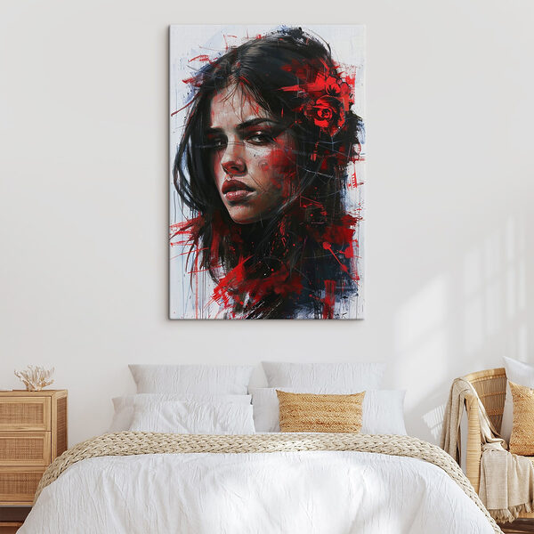 Painting of a woman with red paint