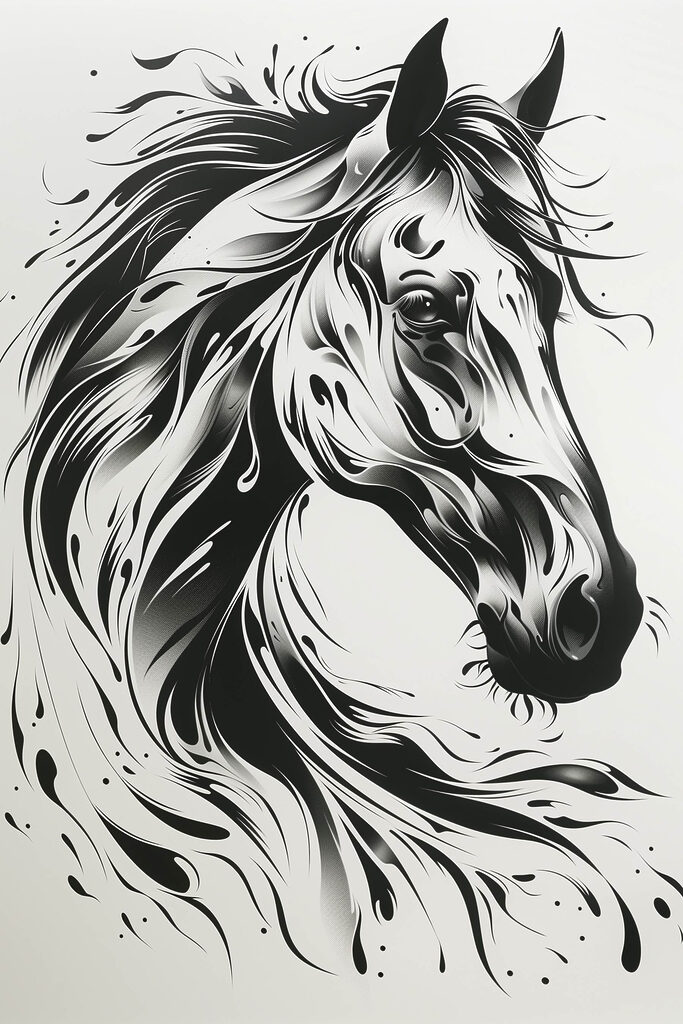 Black and white drawing of a horse Black and white drawing of a horse