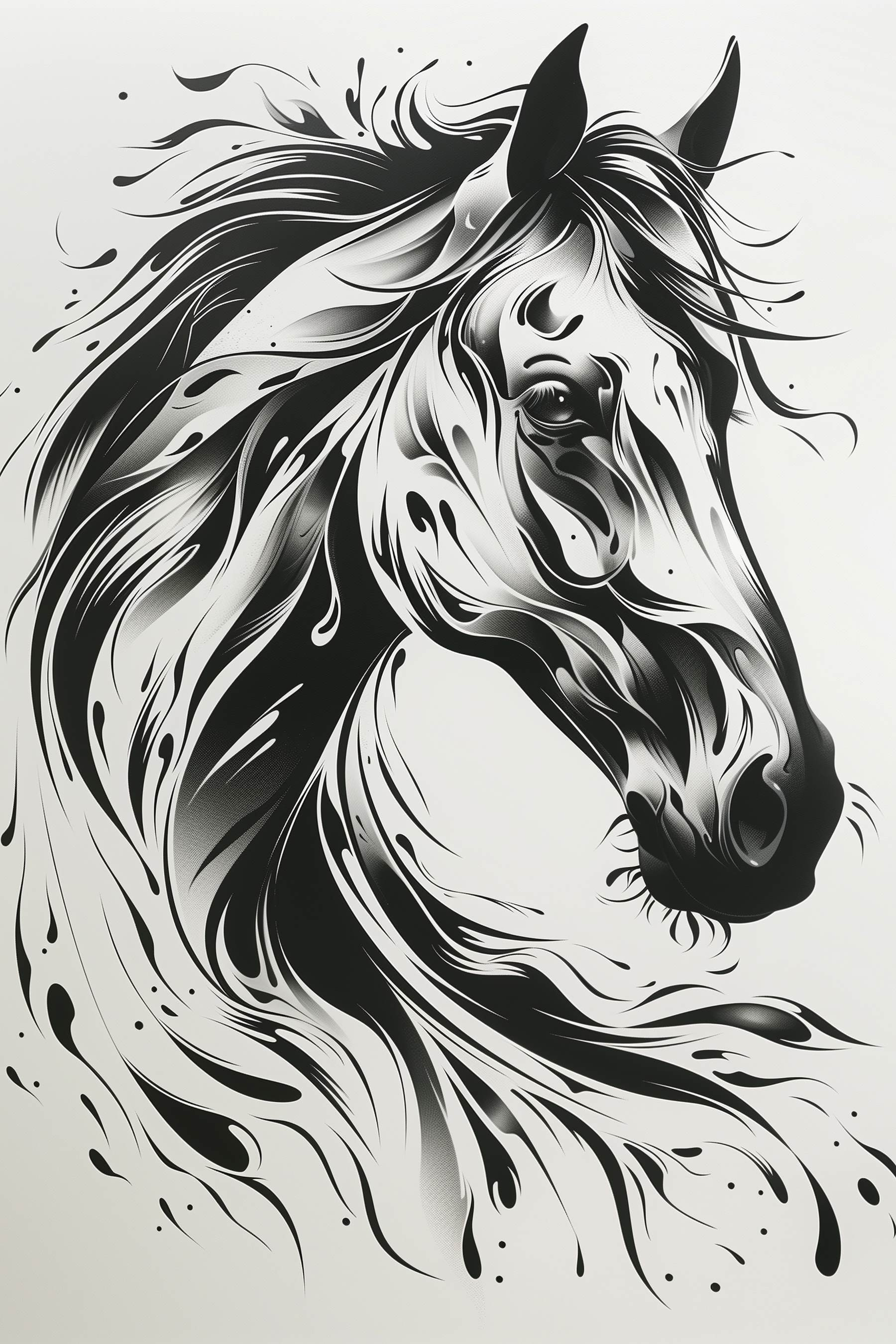Black and white drawing of a horse Black and white drawing of a horse