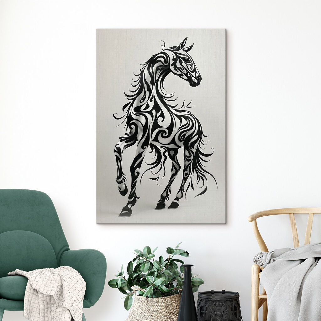 Black and white horse with swirls