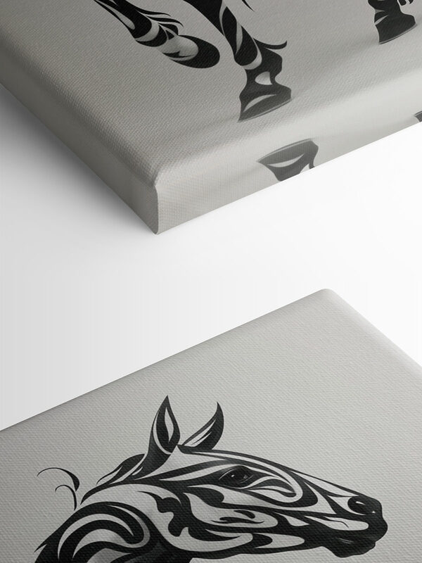 Black and white horse with swirls