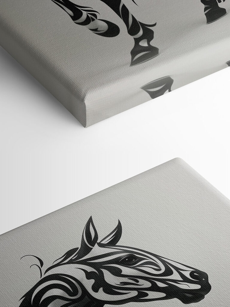 Black and white horse with swirls