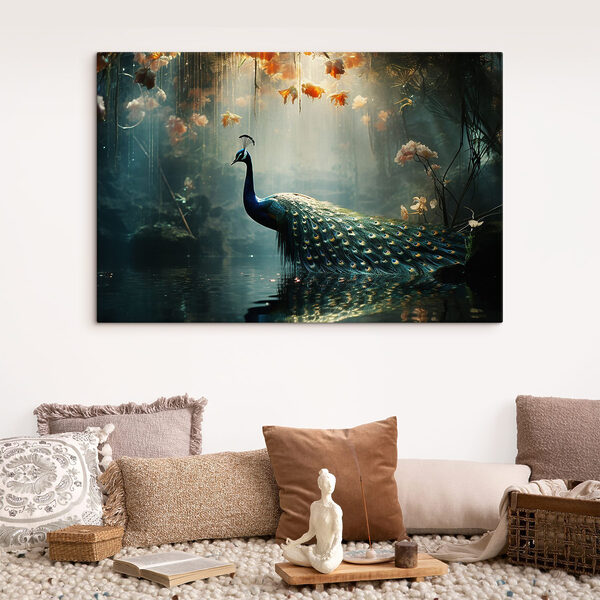 Cuadros Un pavo real en un estanque (SKU: s41425) Cuadros Cuadros Un pavo real en un estanque (SKU: s41425)