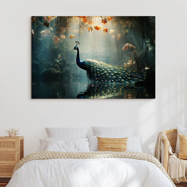 Peacock in a pond