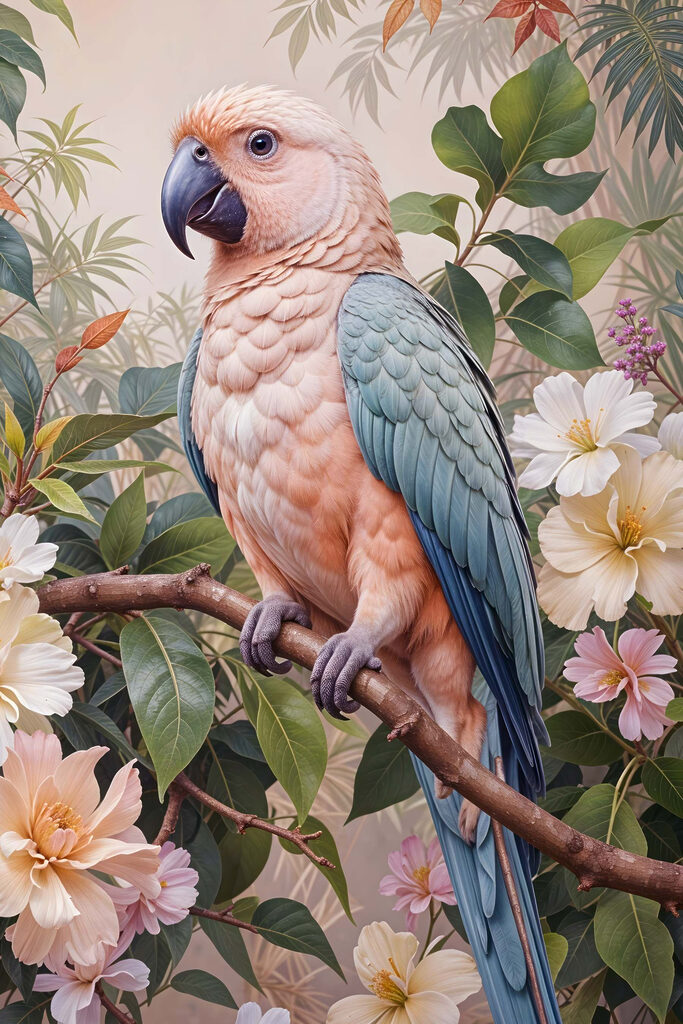Bird sitting on a branch with flowers