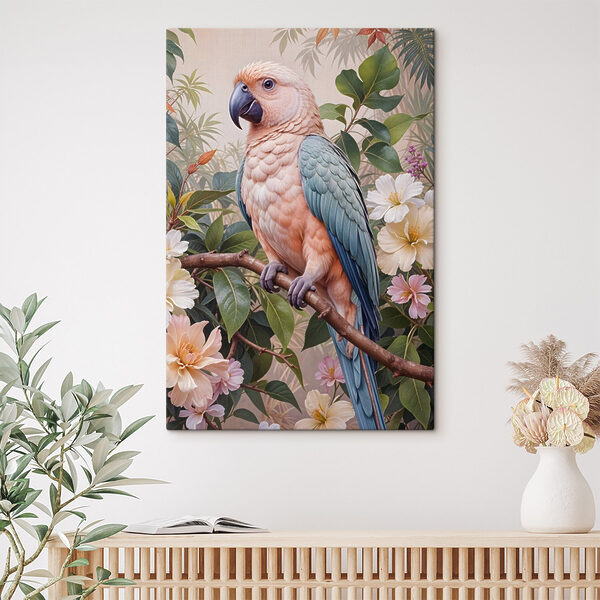 Bird sitting on a branch with flowers