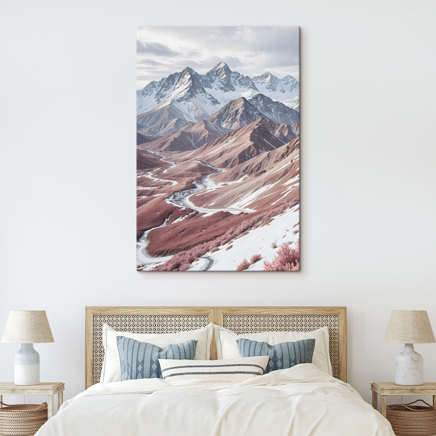 Snowy mountains with a winding road Snowy mountains with a winding road