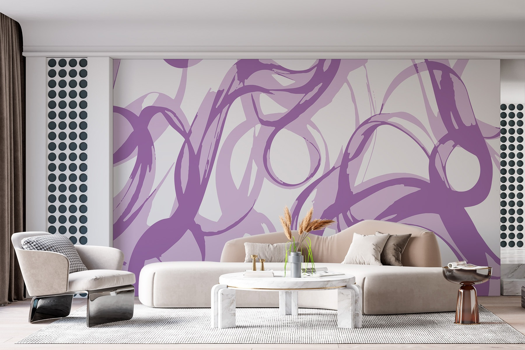 Purple swirls on a white background