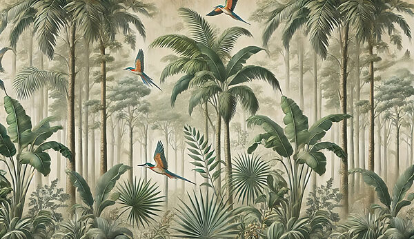 Mural de pájaros volando sobre un bosque Mural de pájaros volando sobre un bosque