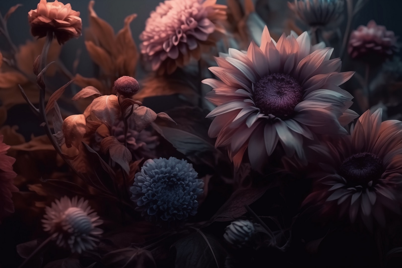 Group of flowers with leaves