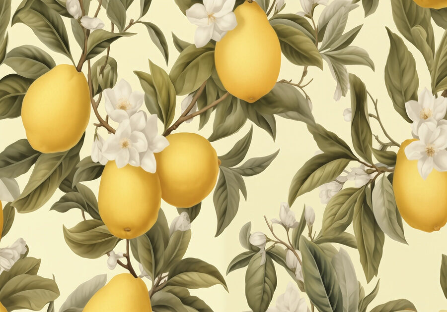 Papel pintado con limones y flores Papel pintado con limones y flores