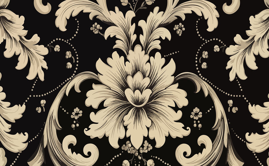 Estampado floral intrincado sobre fondo oscuro