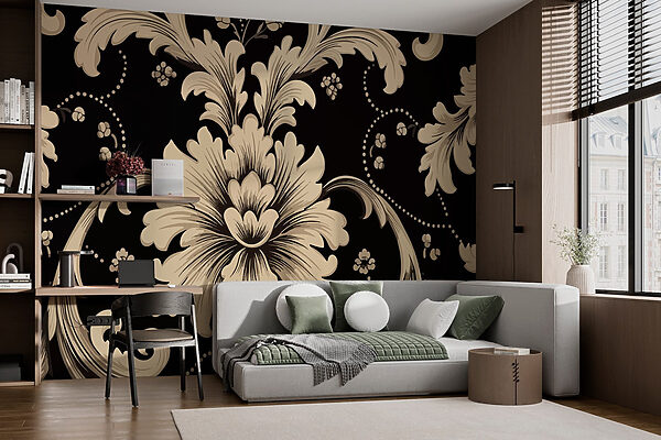 Estampado floral intrincado sobre fondo oscuro Estampado floral intrincado sobre fondo oscuro