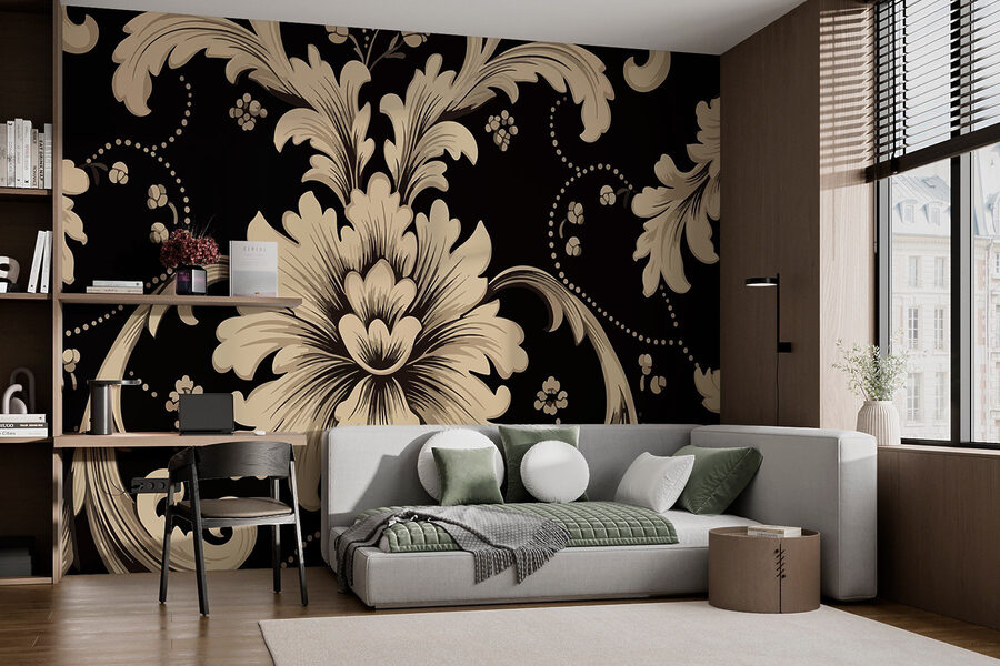 Estampado floral intrincado sobre fondo oscuro