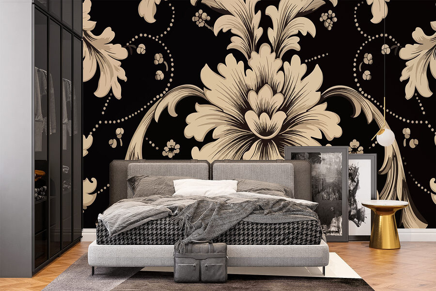 Estampado floral intrincado sobre fondo oscuro