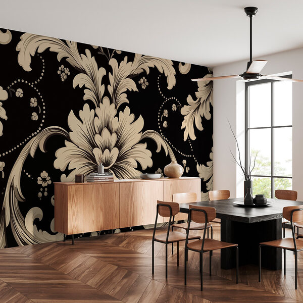 Estampado floral intrincado sobre fondo oscuro Estampado floral intrincado sobre fondo oscuro