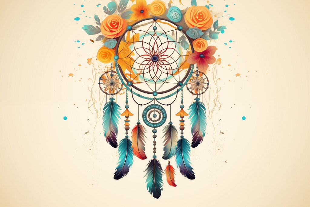 Dream catcher with flowers and feathers Dream catcher with flowers and feathers