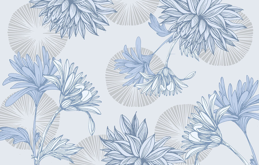 Motivo floral azul y blanco