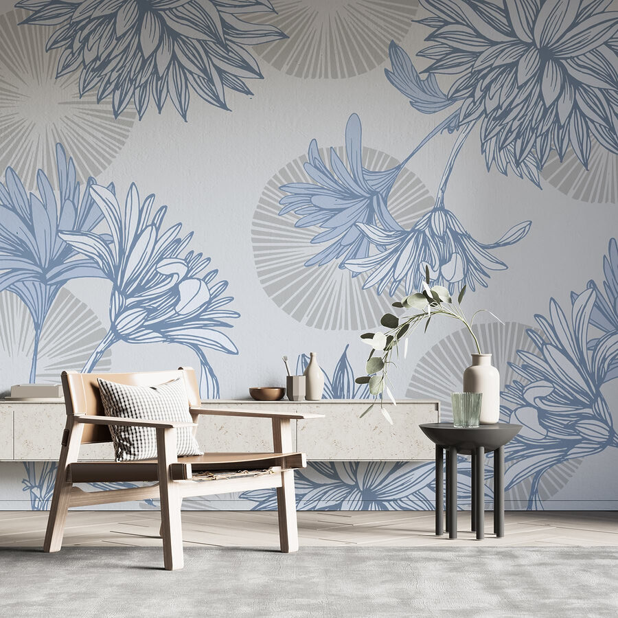 Motivo floral azul y blanco