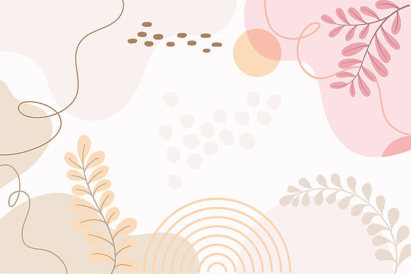 Fondo blanco con hojas y círculos rosas y naranjas Fondo blanco con hojas y círculos rosas y naranjas