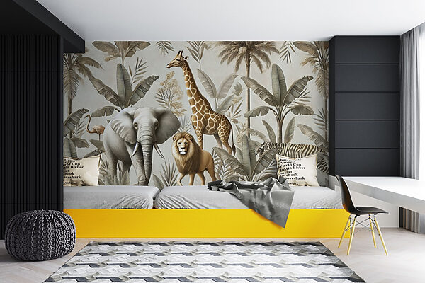 Wallpaper with animals and plants