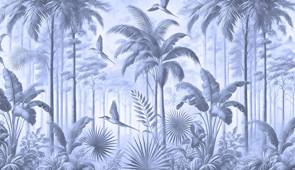 Papel pintado con pájaros volando en el bosque Papel pintado con pájaros volando en el bosque