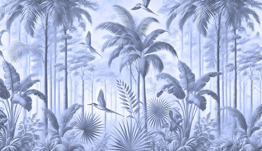 Papel pintado con pájaros volando en el bosque