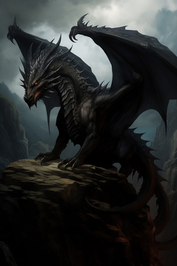 Black dragon on a rock Black dragon on a rock