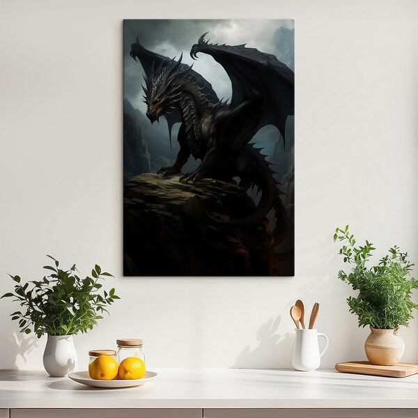 Cuadros Un dragón negro sobre una roca