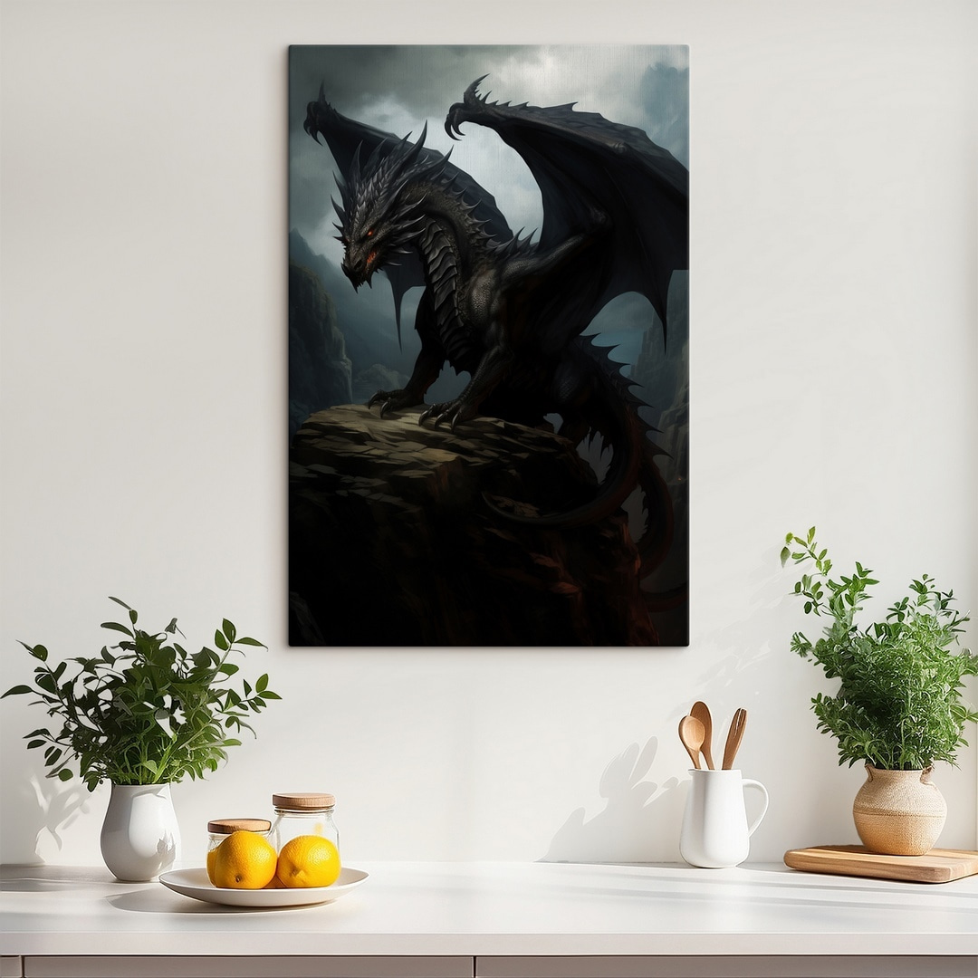 Black dragon on a rock Black dragon on a rock