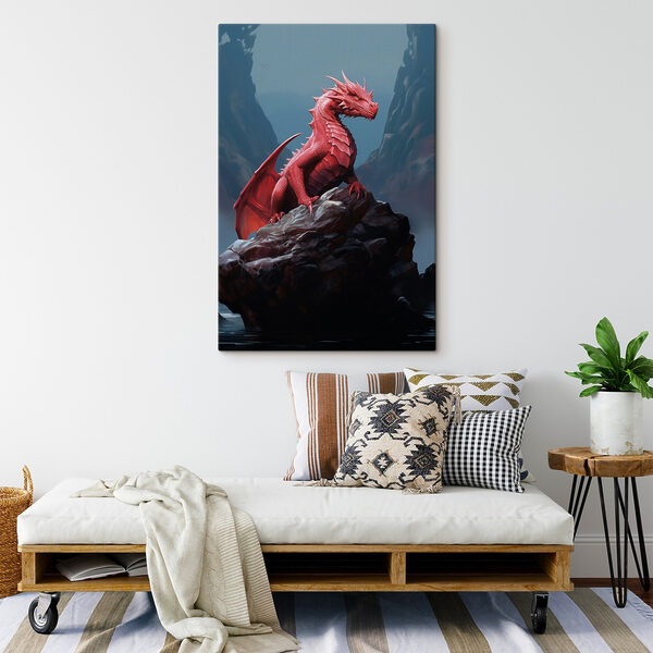 Cuadros Cuadros Un dragón rojo sobre una roca (SKU: s41186)