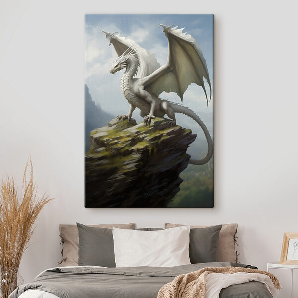 Cuadros Un dragón blanco sobre una roca (SKU: s41187) Cuadros Cuadros Un dragón blanco sobre una roca (SKU: s41187)