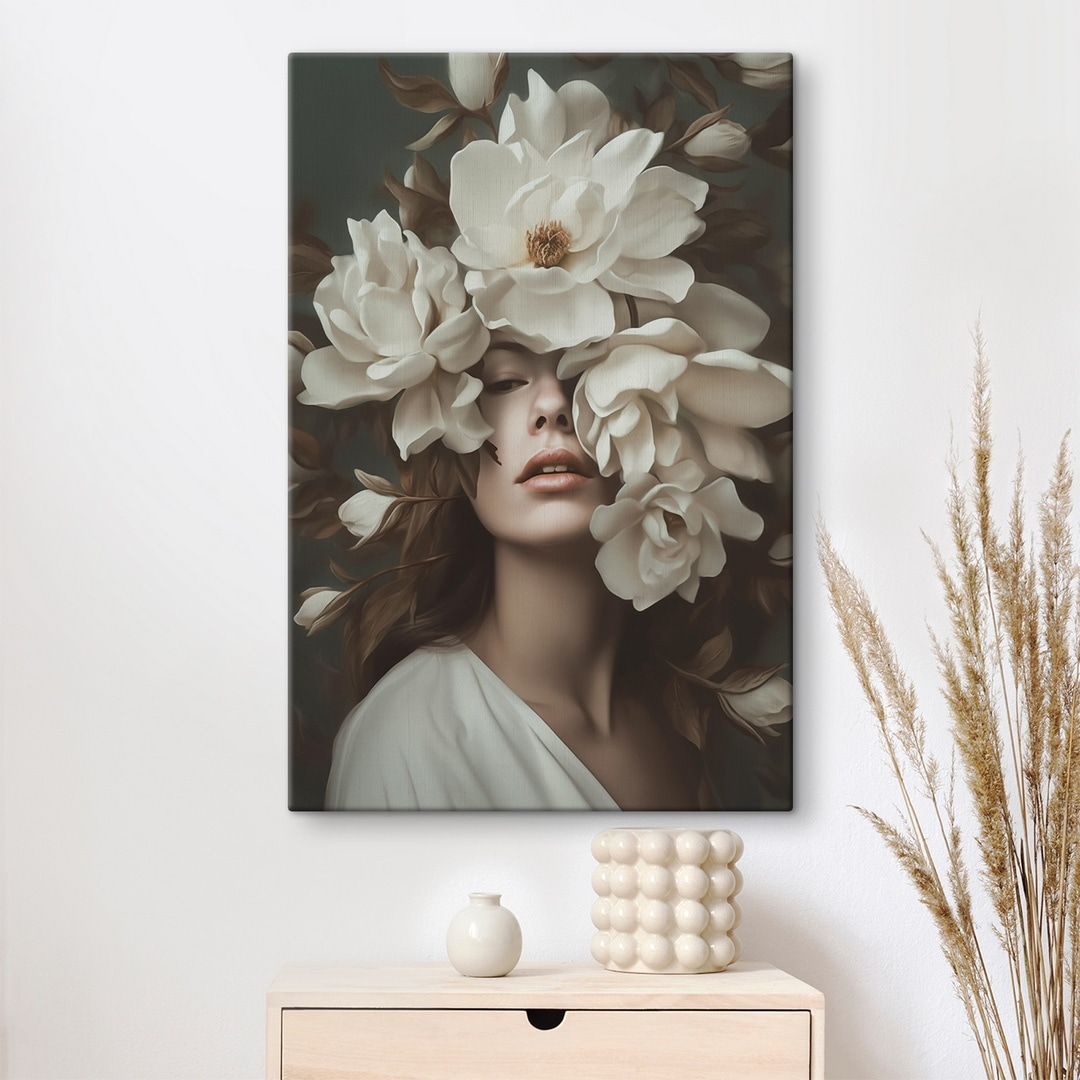Woman with flowers around her face Woman with flowers around her face