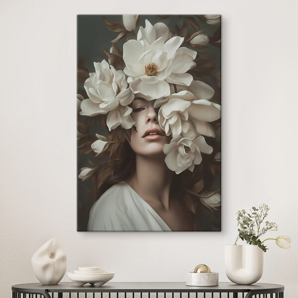 Woman with flowers around her face Woman with flowers around her face