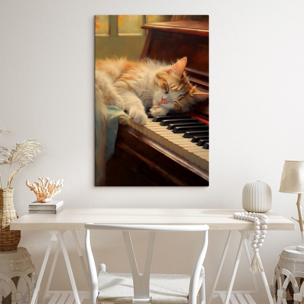 Cat sleeping on a piano