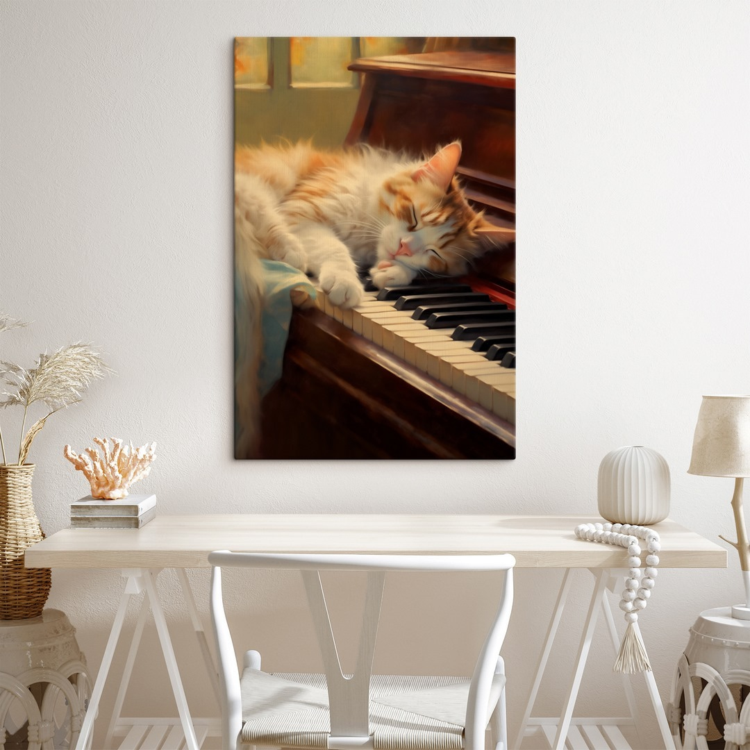 Cat sleeping on a piano