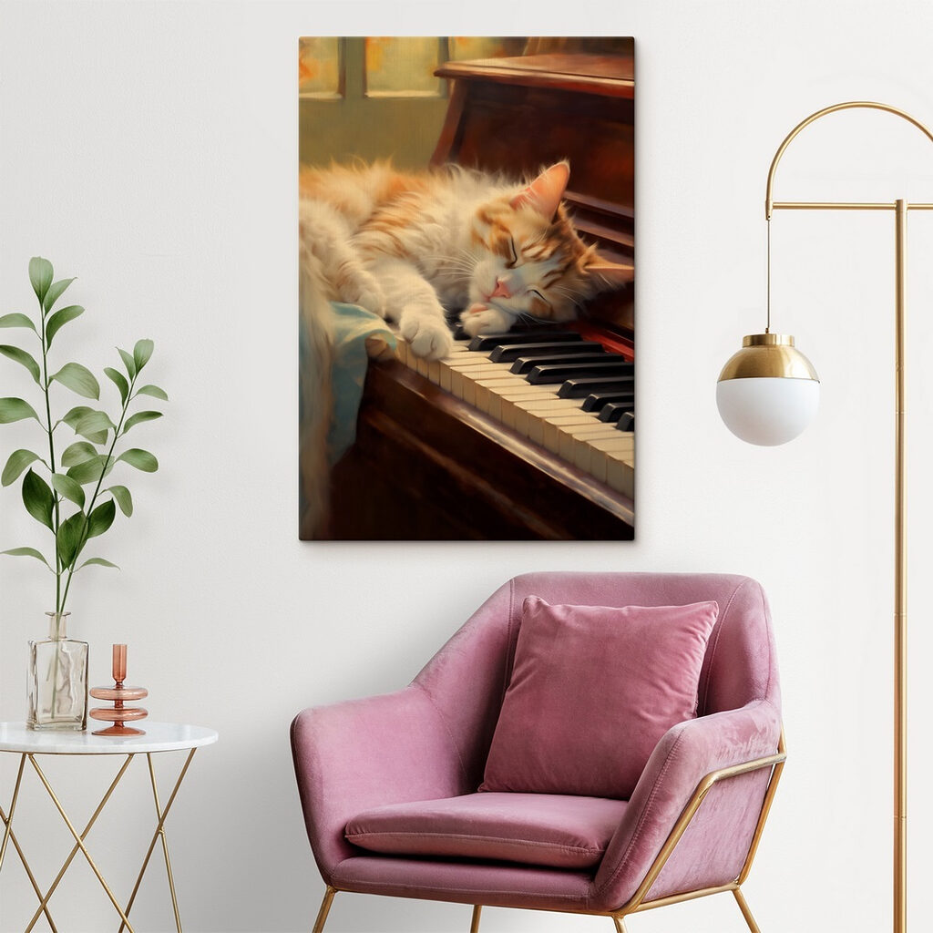 Cat sleeping on a piano