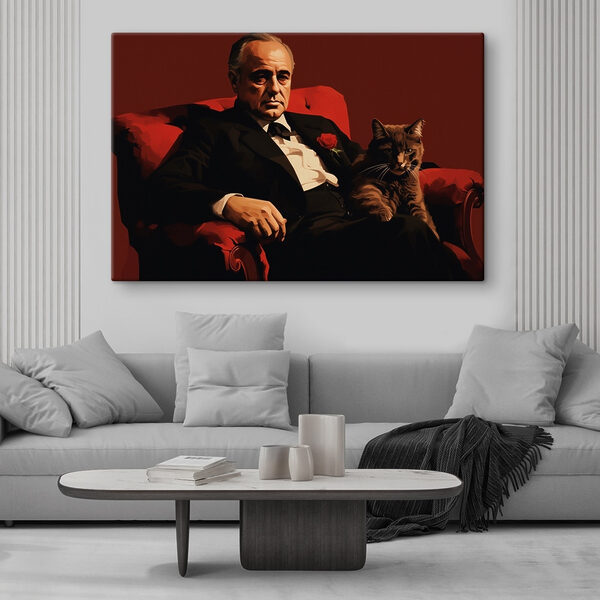 Cuadros Un hombre con traje y corbata sentado en una silla con un gato (SKU: s41218) Cuadros Cuadros Un hombre con traje y corbata sentado en una silla con un gato (SKU: s41218)