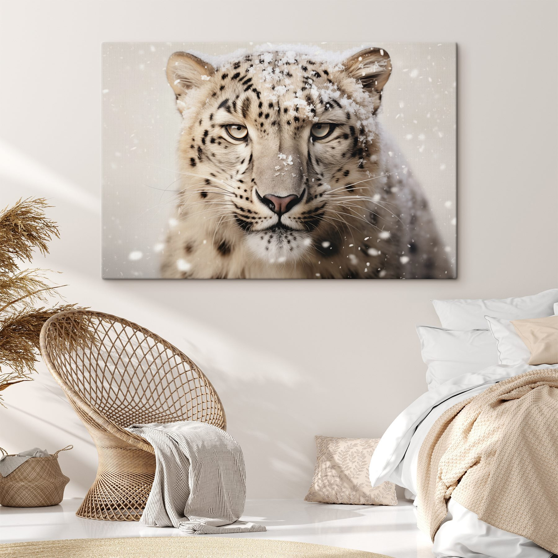Snow leopard with snow on its head Snow leopard with snow on its head