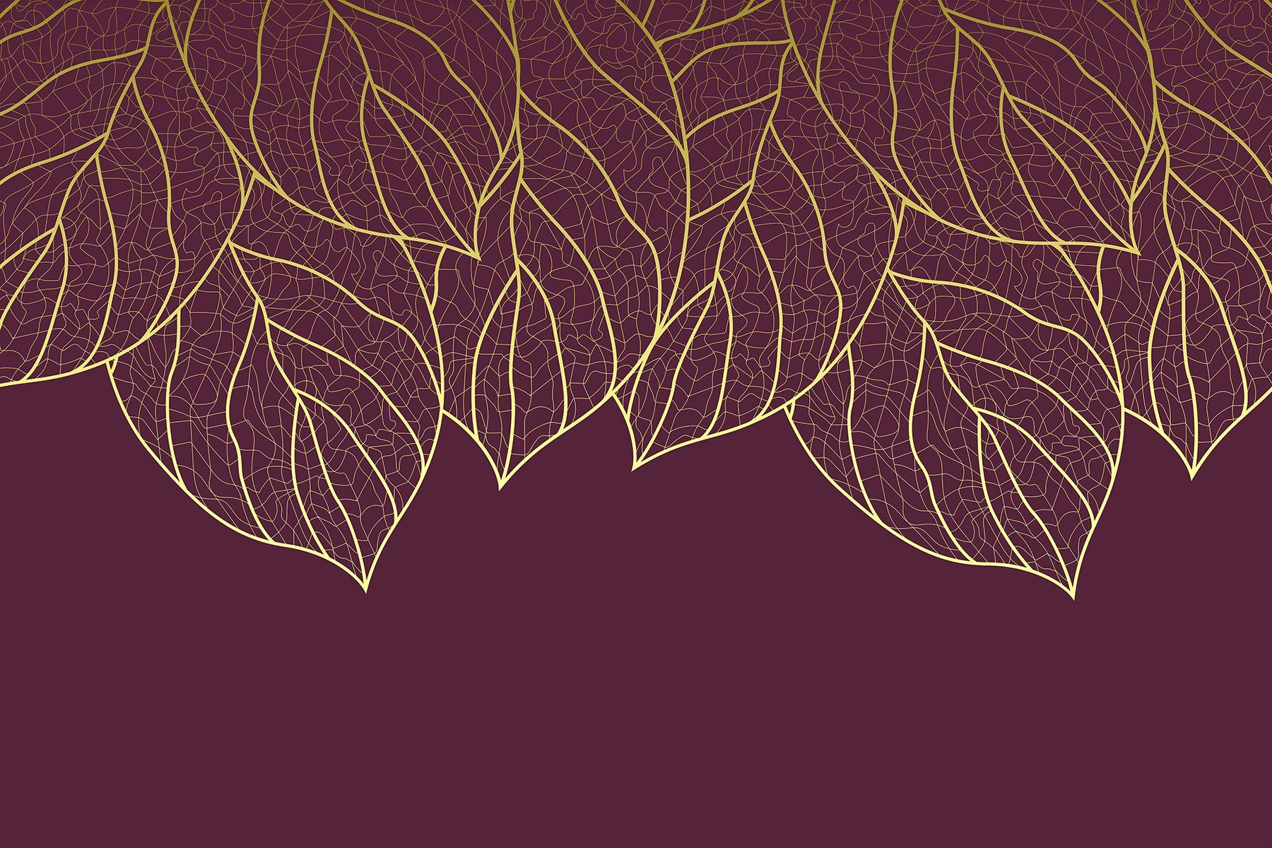 Elegant leaves on deep maroon background