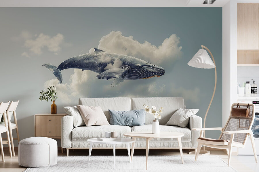 Ballena volando en el cielo