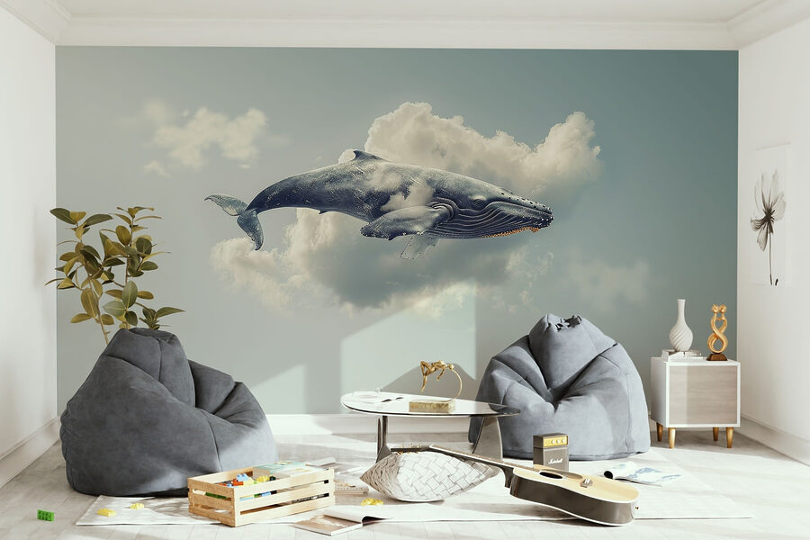 Ballena volando en el cielo