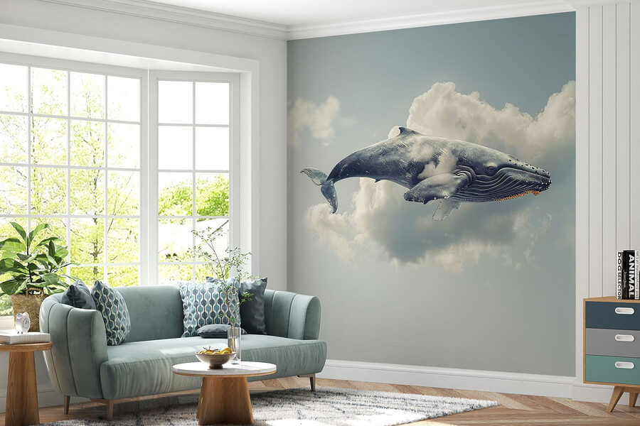 Ballena volando en el cielo