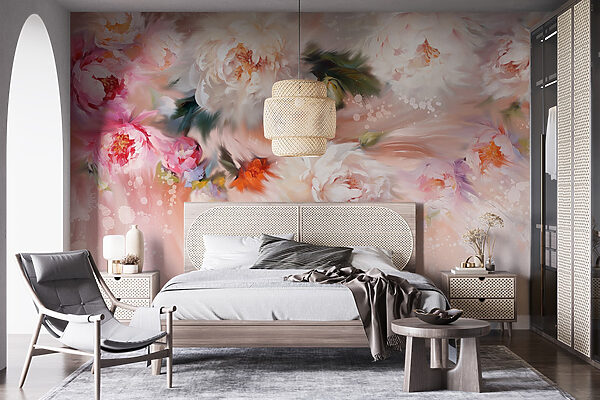 Fotomurales Fotomurales Pintura de flores sobre fondo rosa (SKU: w02021)