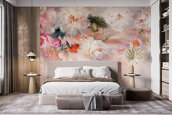Painting of flowers on a pink background