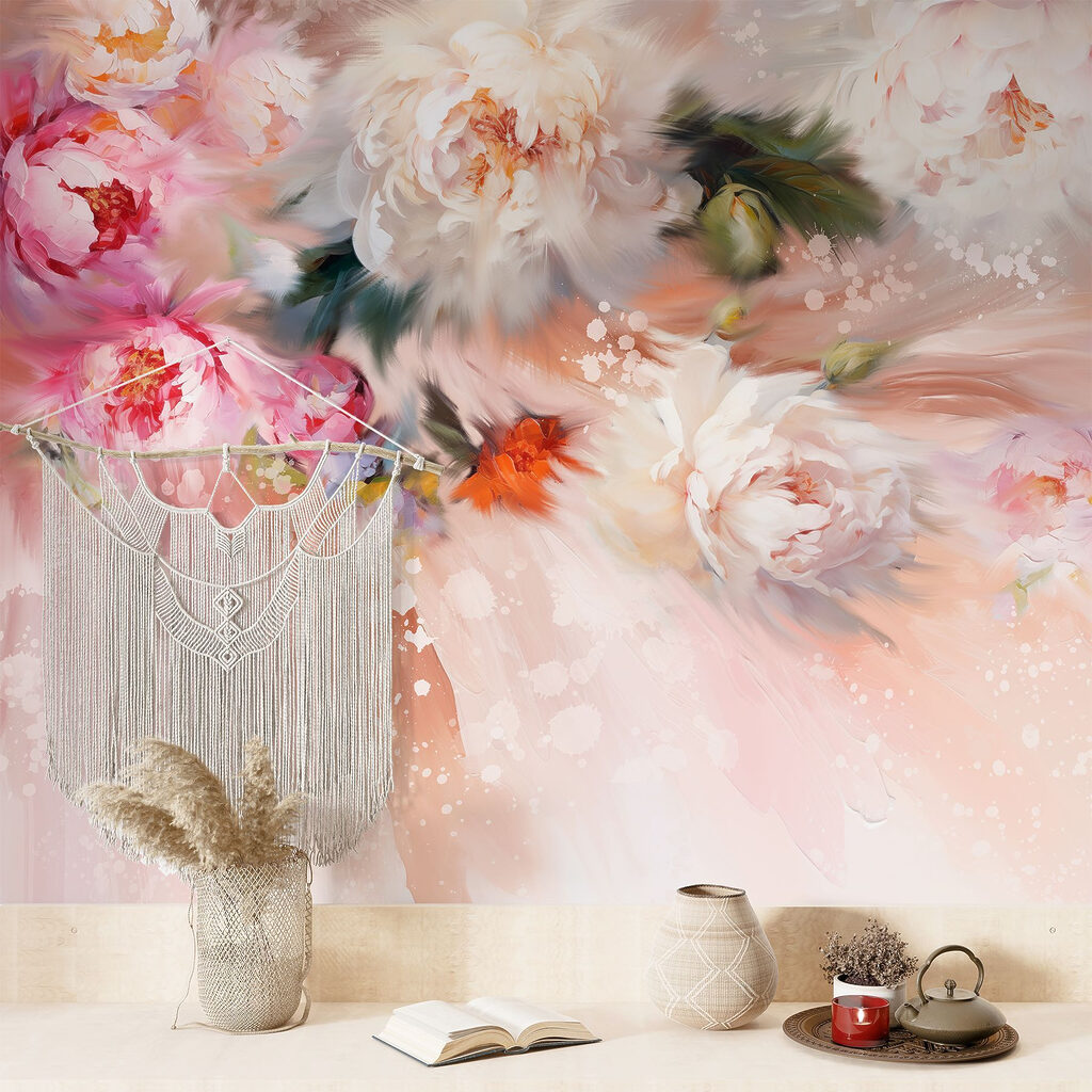 Painting of flowers on a pink background