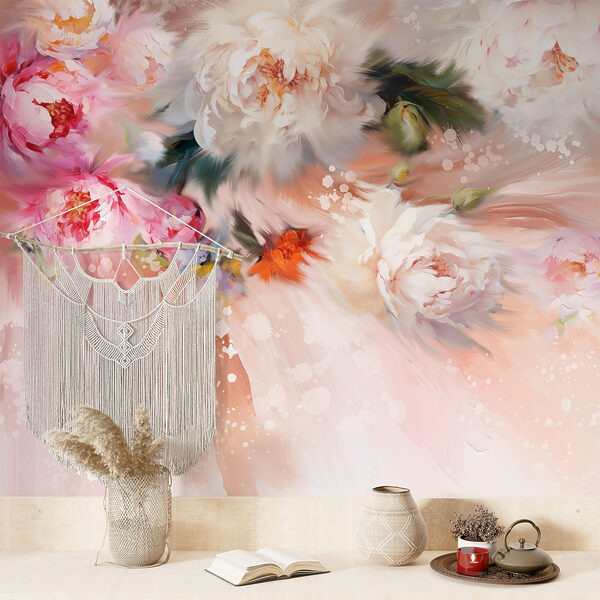 Painting of flowers on a pink background