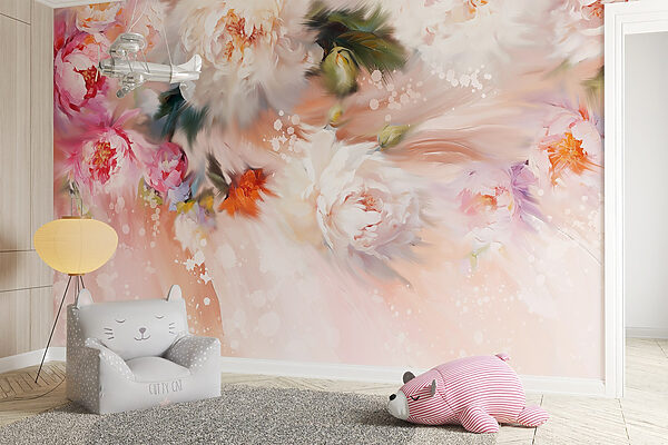 Painting of flowers on a pink background