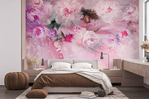 Pintura de flores sobre fondo rosa Pintura de flores sobre fondo rosa